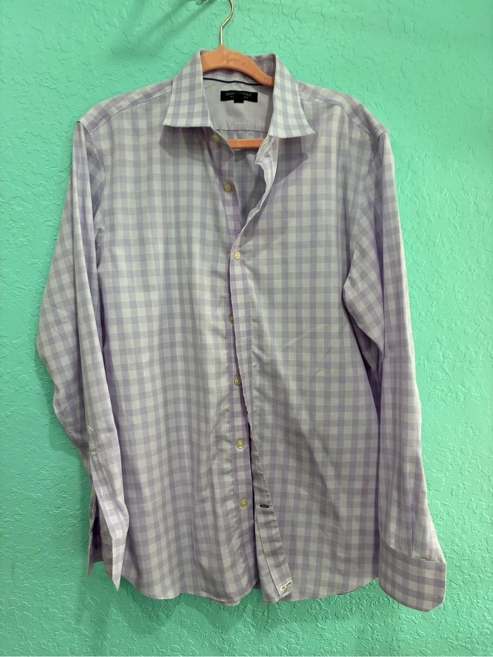 Banana Republic Lavender Check gingham purple Dress Shirt L non iron